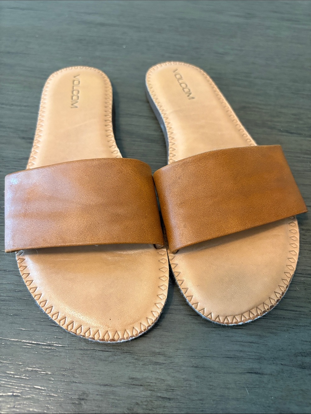Volcom Women's Brown Slide Sandals - Wide Strap Casual Slides